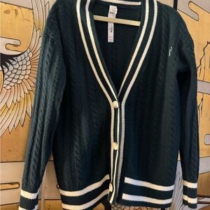 PINK Victoria's Secret Green Cardigan with White Trim